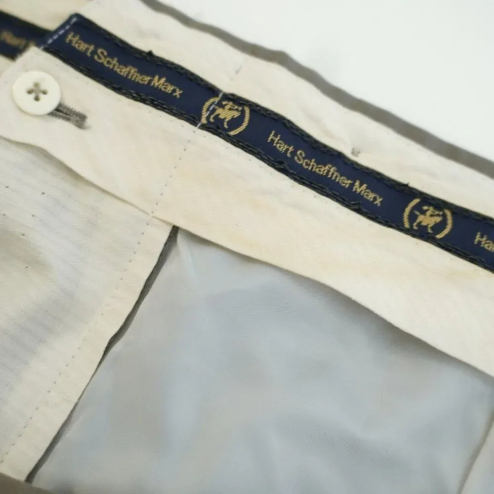 Hart Schaffner Marx Wool Beige Pleated High Rise Dress Pants Trousers 43/28 Line